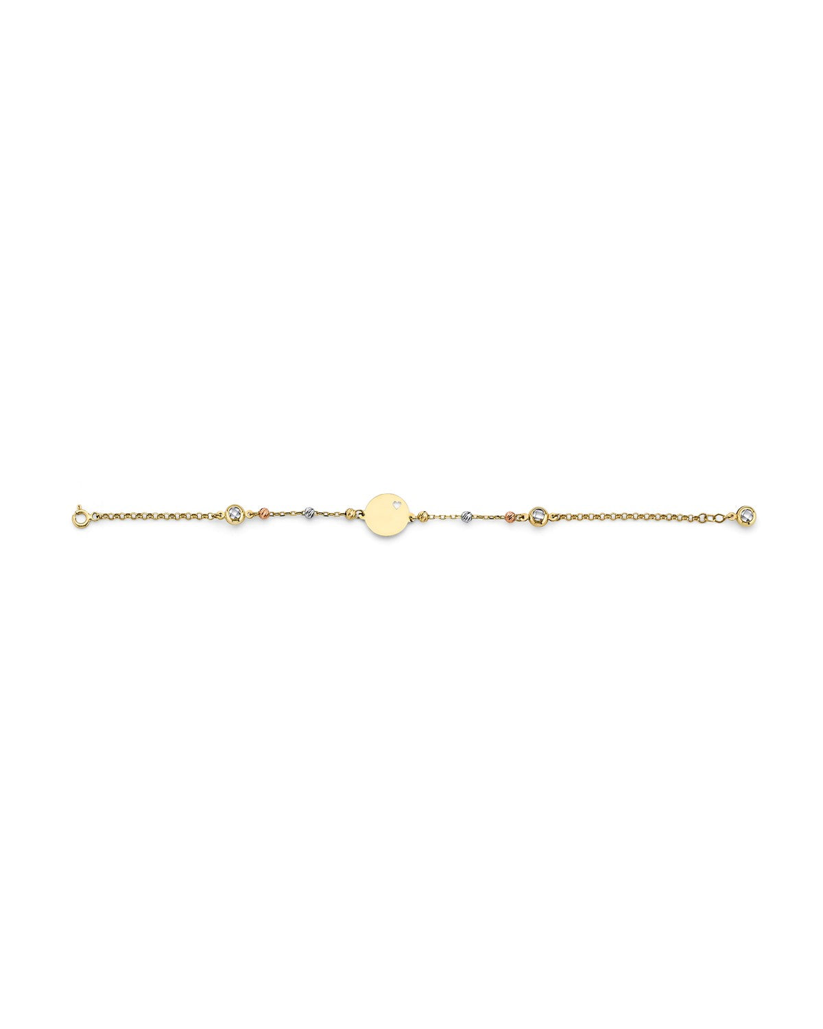 14K Two-Tone Gold 2T Engravable Round Pendant with Bead Bracelet (AB-1089)