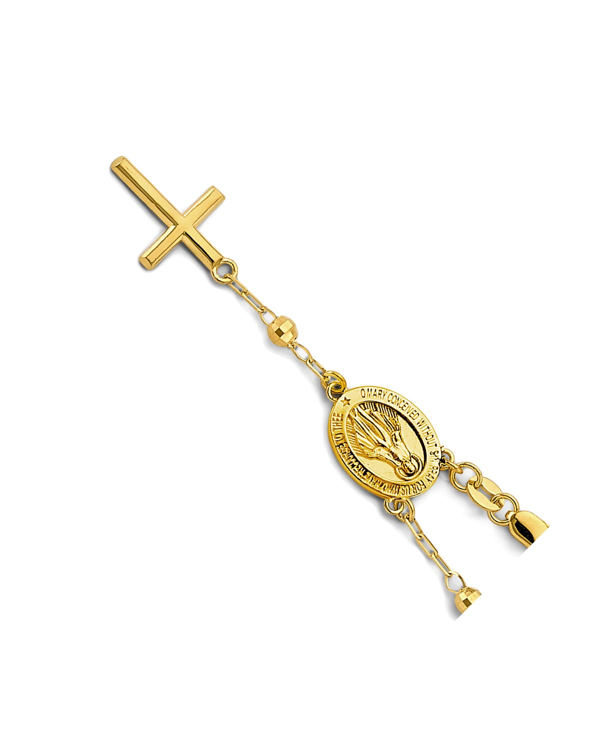 14K Yellow Gold 3mm Disco Ball Rosary Bracelet with Virgin Mary (AB-1090)