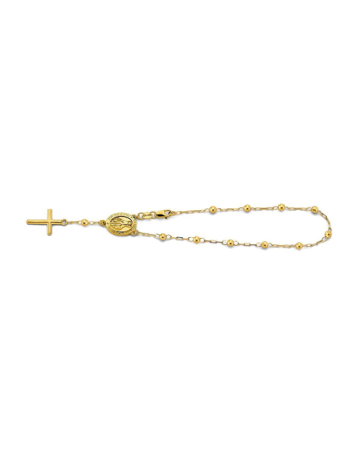 14K Yellow Gold 3mm Disco Ball Rosary Bracelet with Virgin Mary (AB-1090)