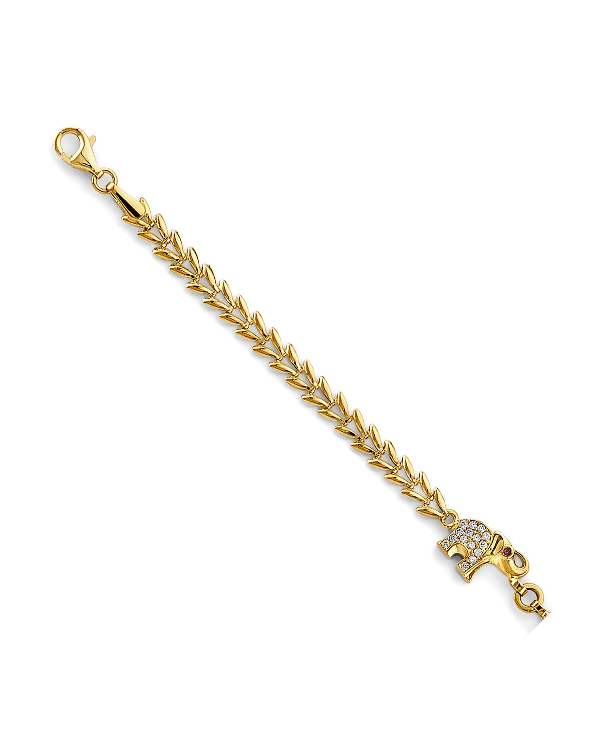 14K Yellow Gold CZ Elephant Bracelet (AB-1092)