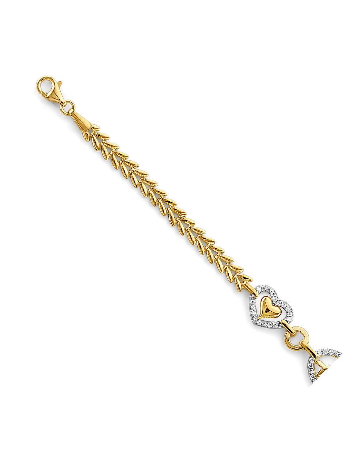 14K Yellow Gold CZ Heart & Dolphin Bracelet (AB-1093)
