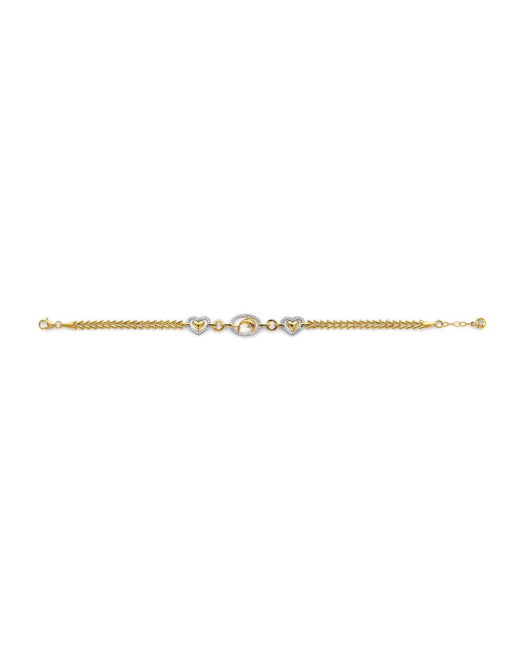 14K Yellow Gold CZ Heart & Dolphin Bracelet (AB-1093)