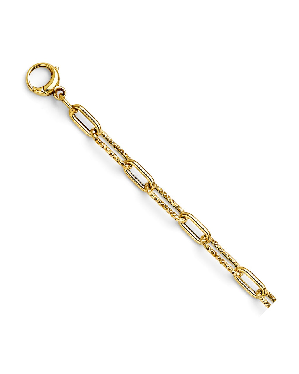 14K Yellow Gold Hollow Paperclip 1+1 Bracelet (AB-1099)