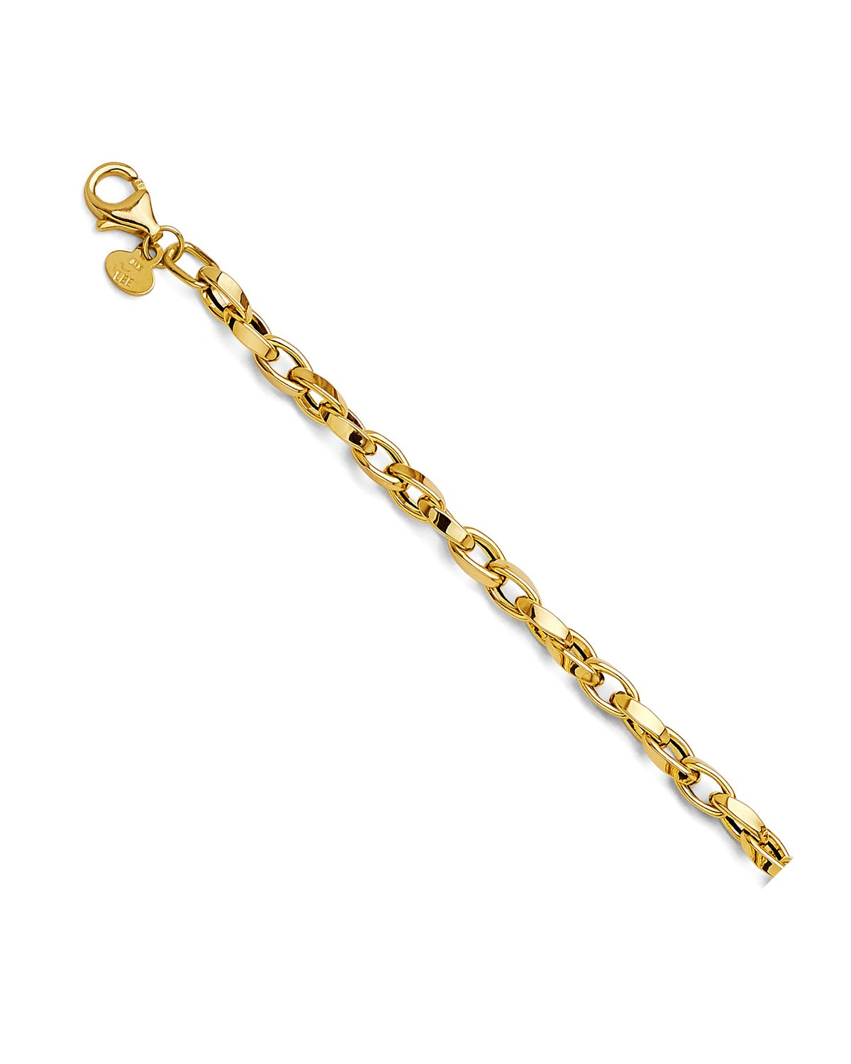 14K Yellow Gold Hollow Flat Tube Oval Rolo Bracelet (AB-1104)