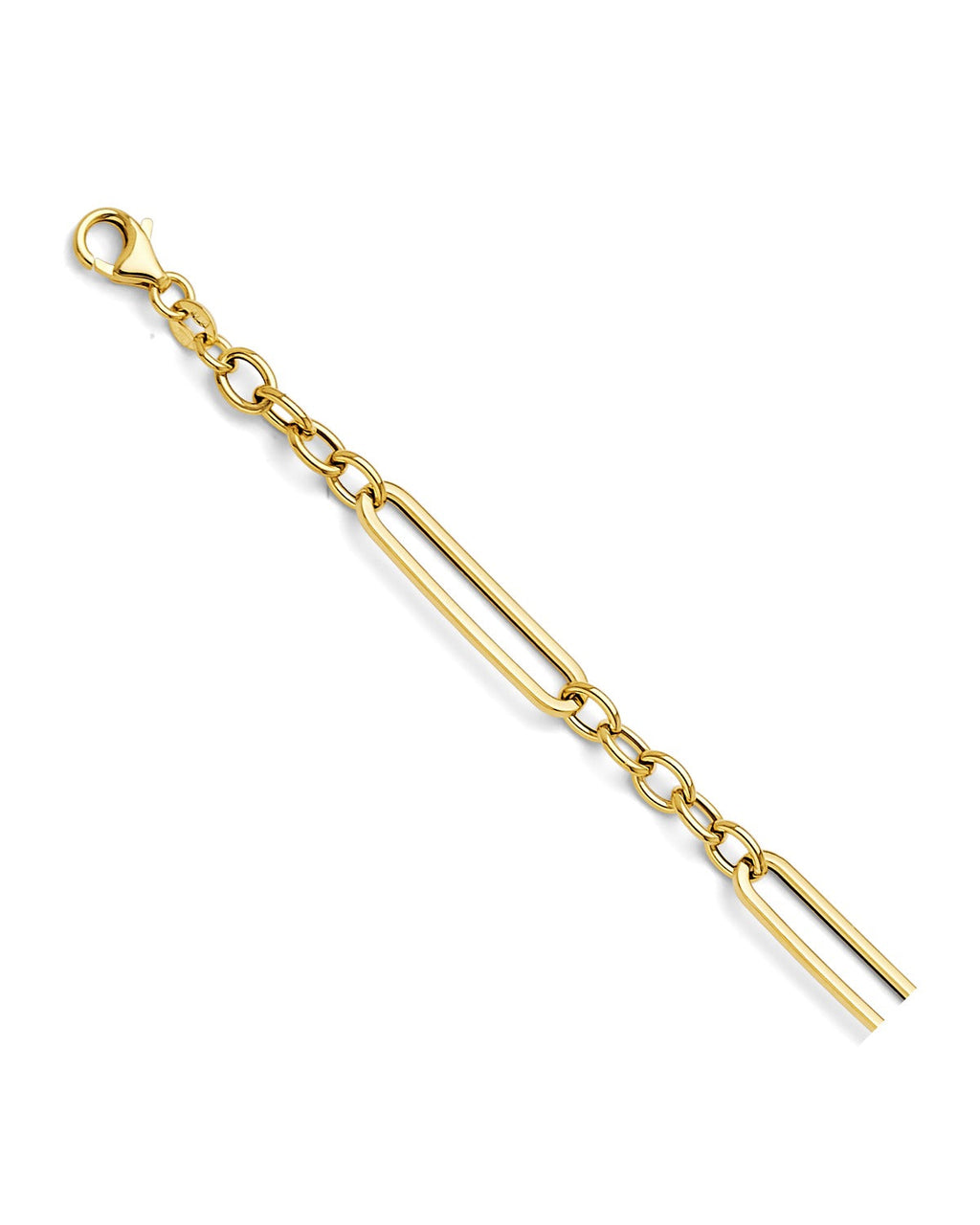 14K Yellow Gold Hollow Paper Clip + Oval Link Bracelet (AB-1109)