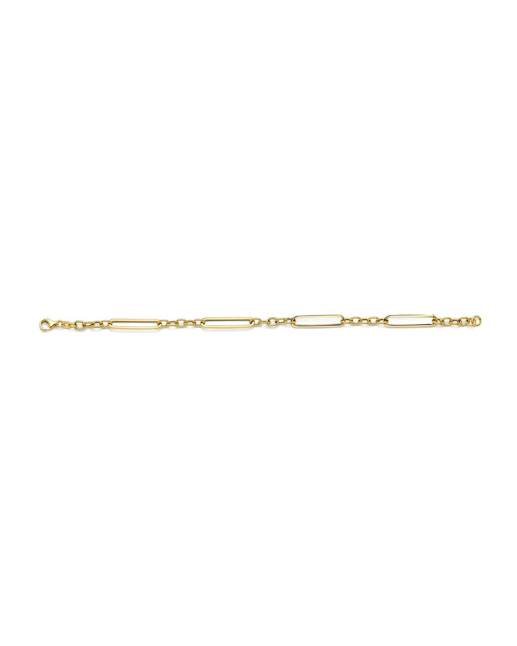 14K Yellow Gold Hollow Paper Clip + Oval Link Bracelet (AB-1109)