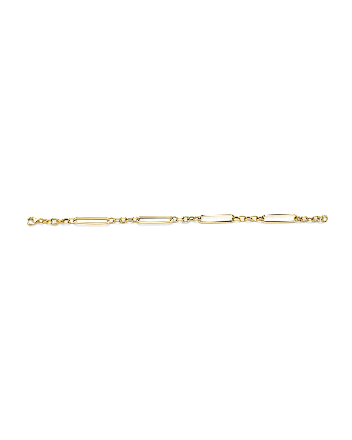 14K Yellow Gold Hollow Paper Clip + Oval Link Bracelet (AB-1109)