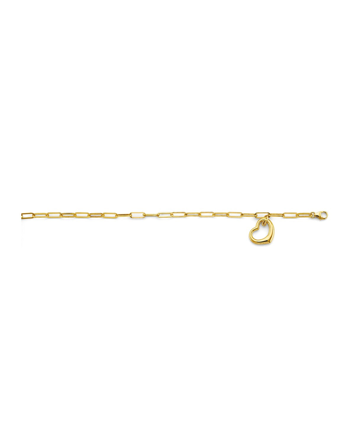 14K Yellow Gold Dangling Heart Paperclip Bracelet (AB-1122)
