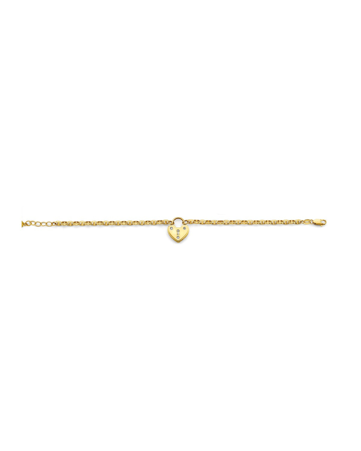 14K Yellow Gold Heart Lock Mariner Bracelet (AB-1123)