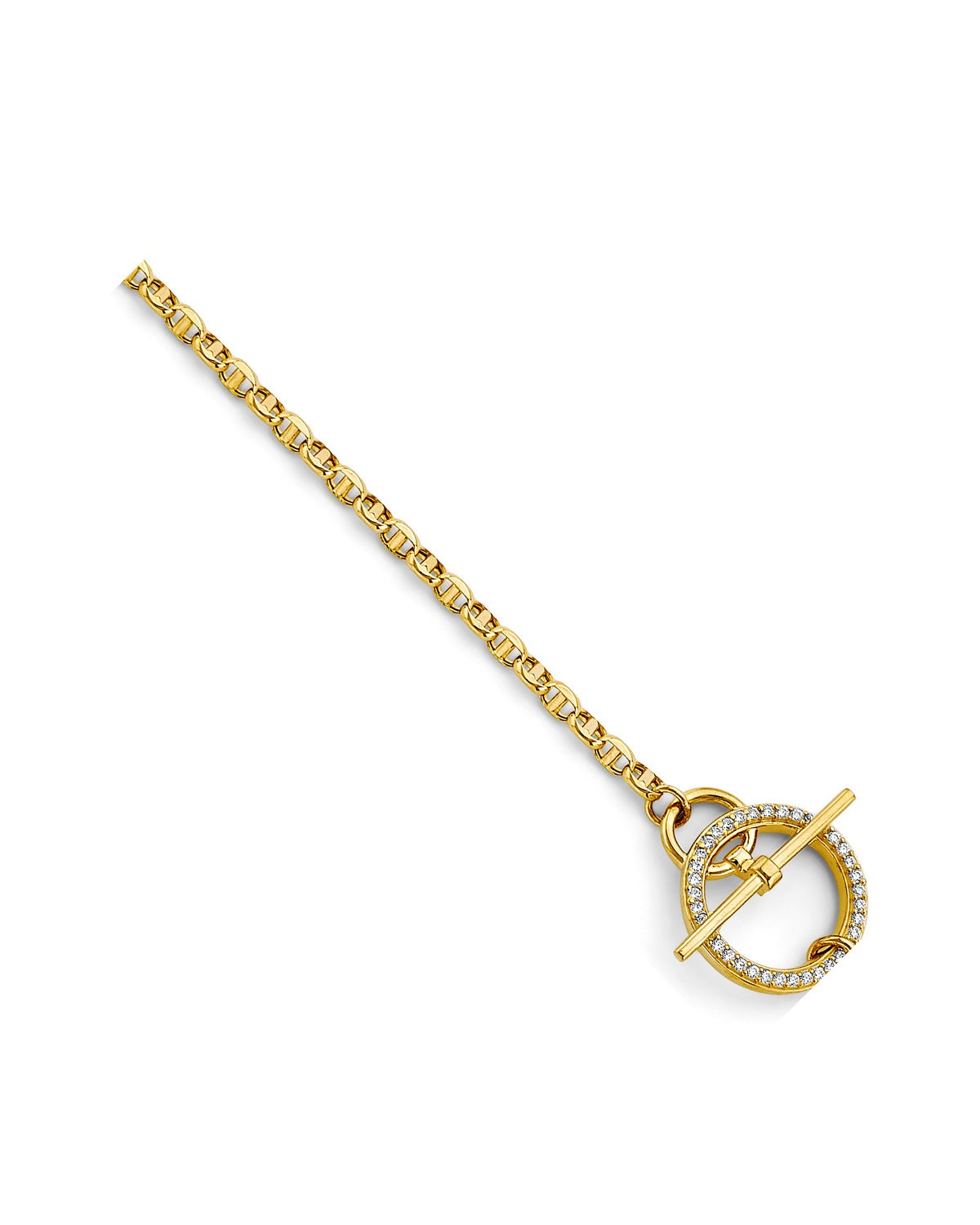 14K Yellow Gold CZ Locked Mariner Bracelet (AB-1124)