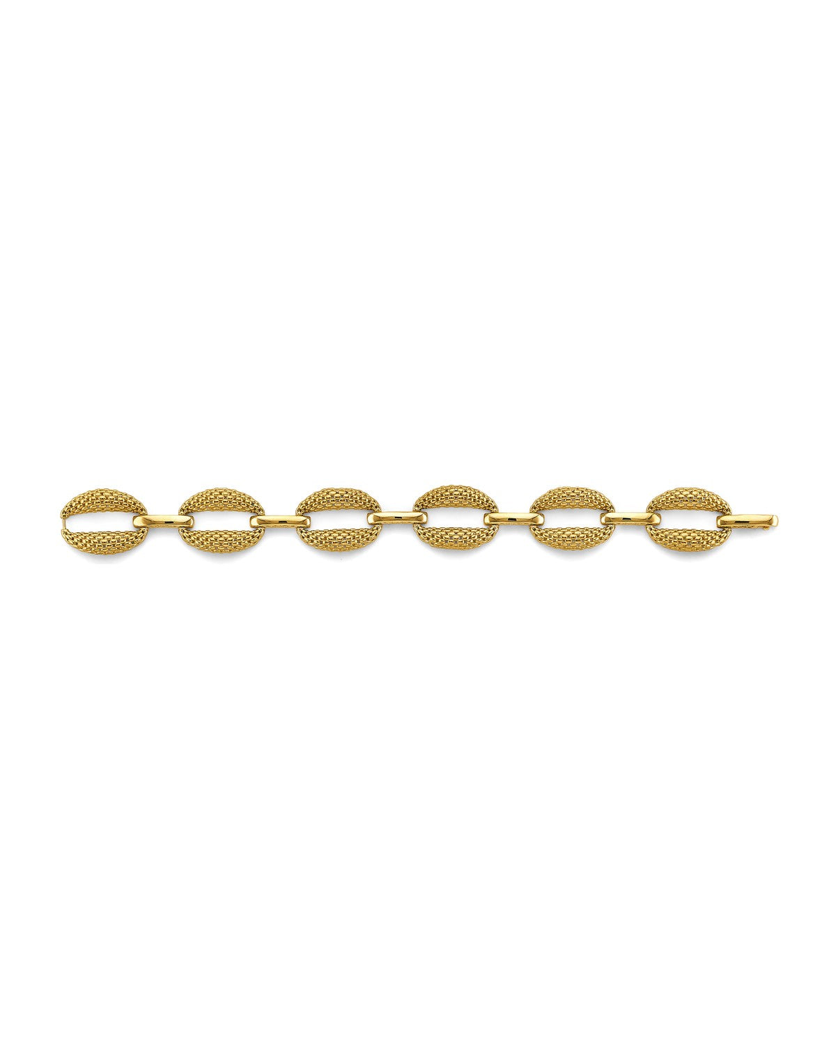 14K Yellow Gold Hollow Mesh Oval Design Bracelet (AB-1132)