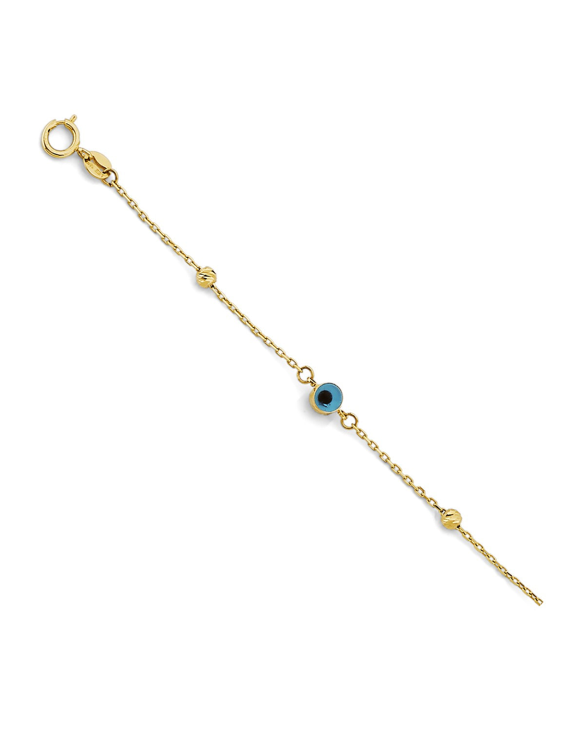 14K Yellow Gold Sky Blue Color Evil Eye Bracelet (AB-1135)