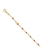 14K Yellow Gold Red Enamel Bead Bracelet & Anklet