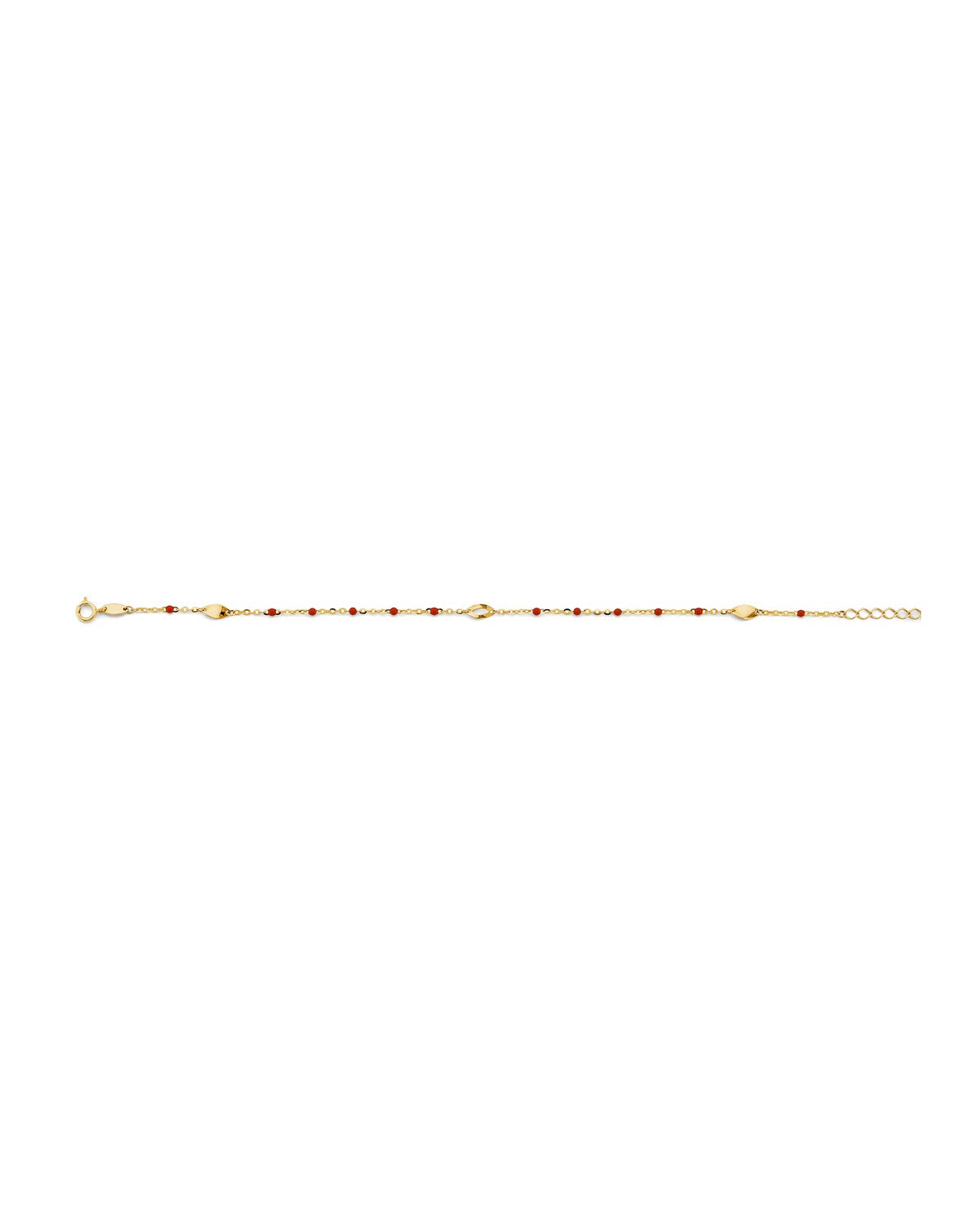 14K Yellow Gold Red Enamel Bead Bracelet & Anklet