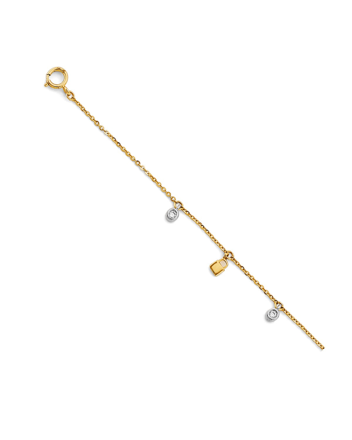 14K Tri-Color Gold Charm CZ Bracelet & Anklet