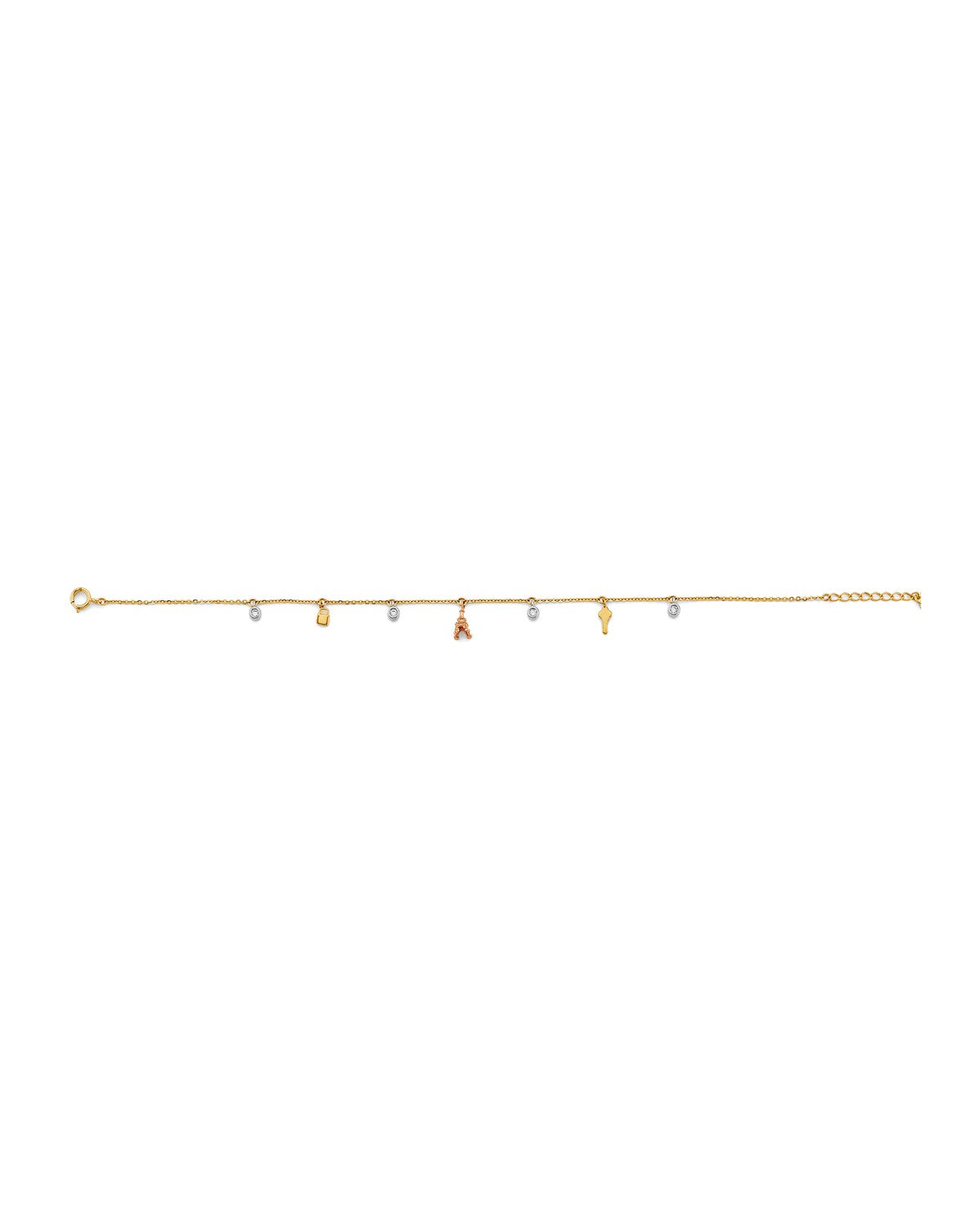 14K Tri-Color Gold Charm CZ Bracelet & Anklet