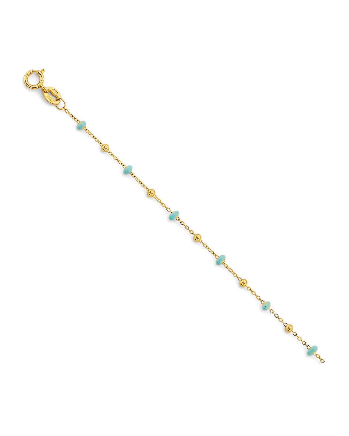 14K Yellow Gold Turquoise Color Enamel Bead Bracelet & Anklet