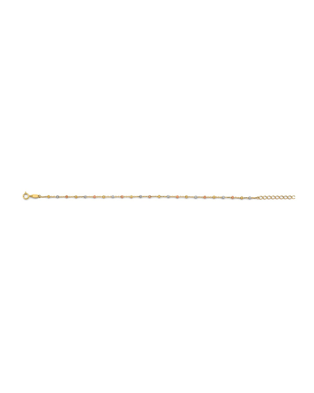 14K Tri-Color Gold Fancy Diamond-Cut Bead Bracelet & Anklet