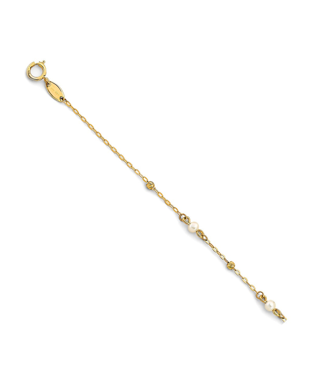 14K Yellow Gold Pearl + Diamond-Cut Bead Bracelet & Anklet