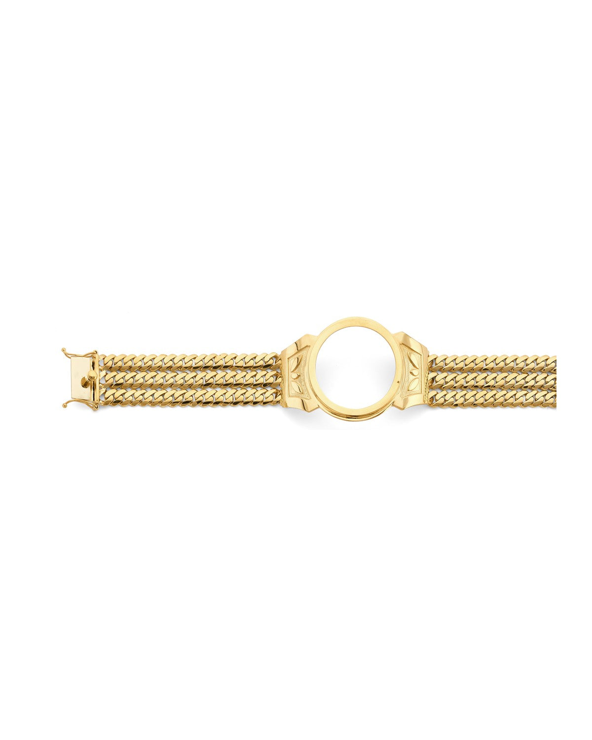 14K Yellow Gold 3Line Cuban Coin Frame ID Bracelet (AB-1144)