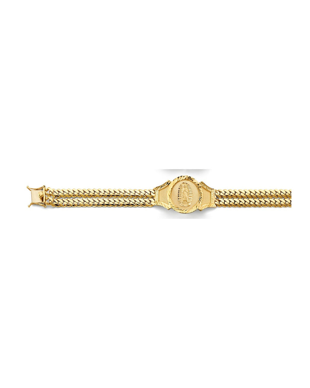 14K Yellow Gold 2Line Cuban Guadalupe Frame ID Bracelet (AB-1146)