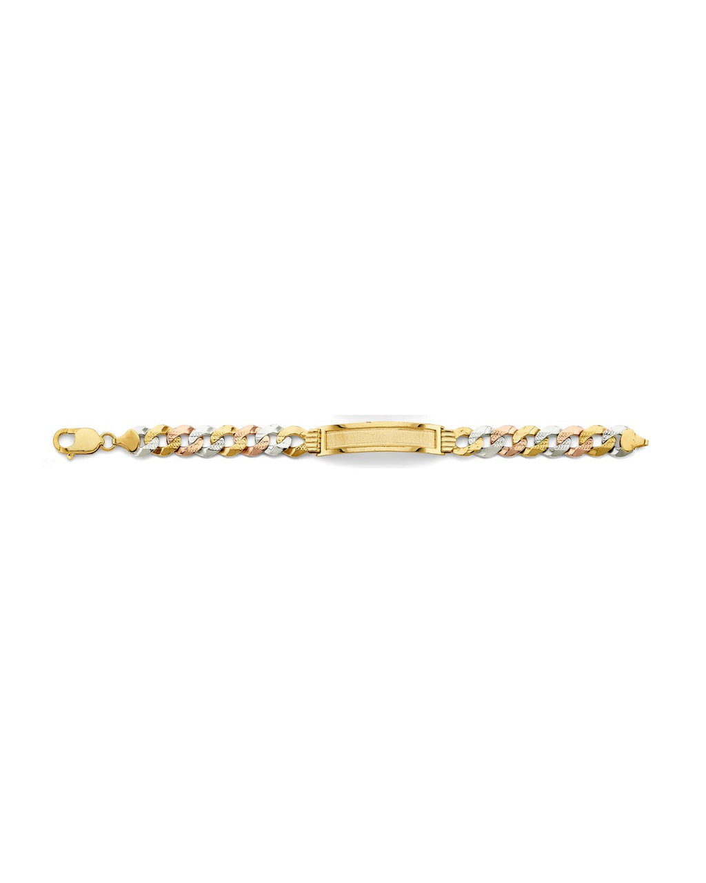 14K Tri-Color Gold 3C Nugget Cuban Frame ID Bracelet (AB-1155)