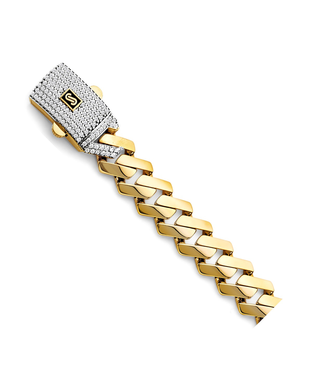 14K Yellow Gold Fancy Hollow Monaco Bracelet with CZ Lock (AB-1164)