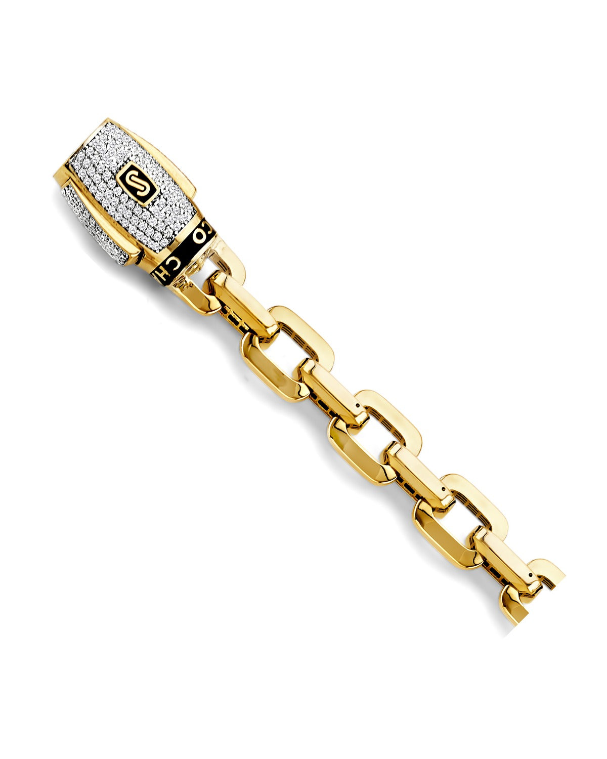 14K Yellow Gold Fancy Hollow Link Monaco Bracelet with CZ Lock (AB-1165)