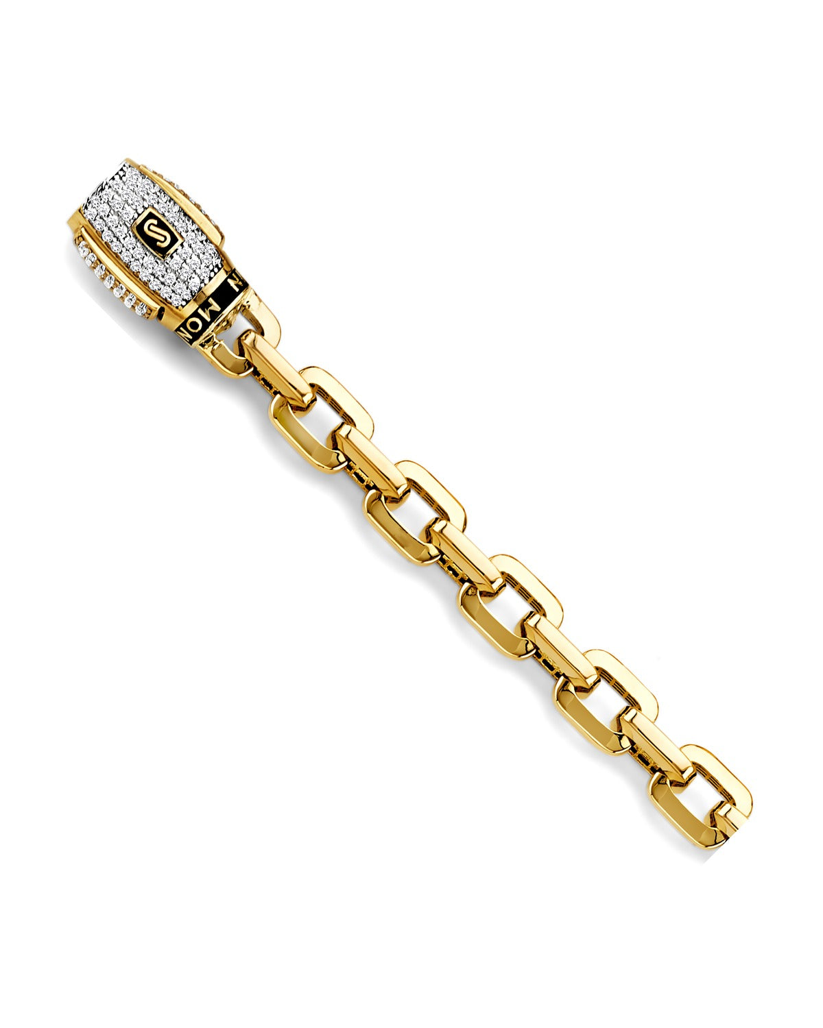 14K Yellow Gold Fancy Hollow Link Monaco Bracelet with CZ Lock (AB-1166)