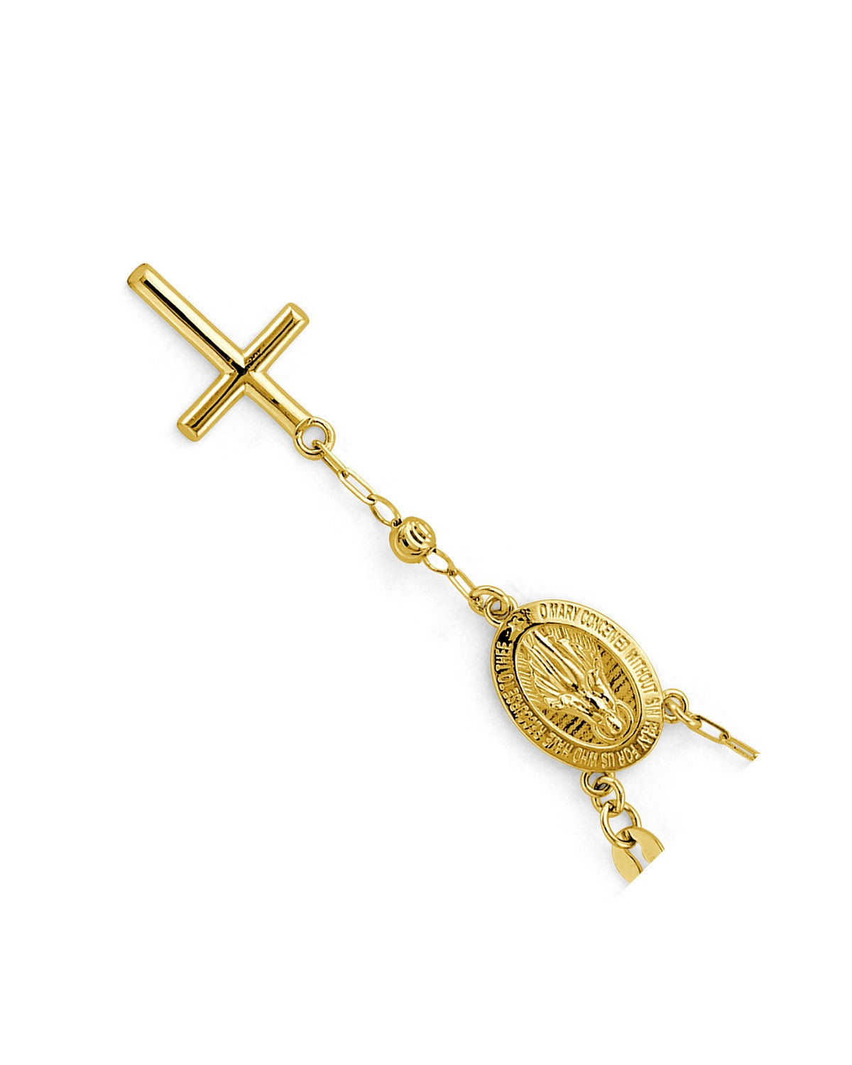 14K Yellow Gold 3mm Moon Cut Ball Rosary Bracelet with Virgin Mary (AB-1173)