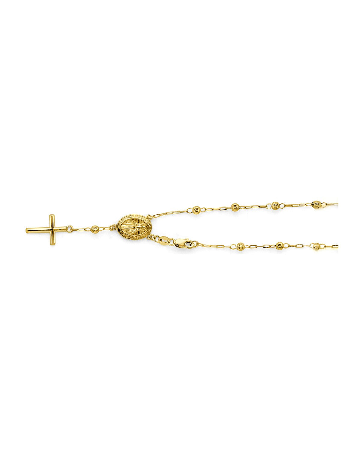 14K Yellow Gold 3mm Moon Cut Ball Rosary Bracelet with Virgin Mary (AB-1173)