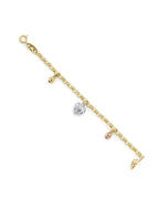 14K Tri-Color Gold 3C Heart & Ball Charm Bracelet (AB-1175)