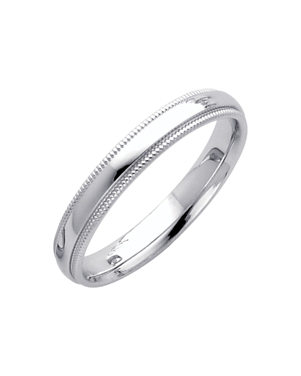 14K White Gold 3mm Milgrain Comfort Wedding Band (BMC-030W)