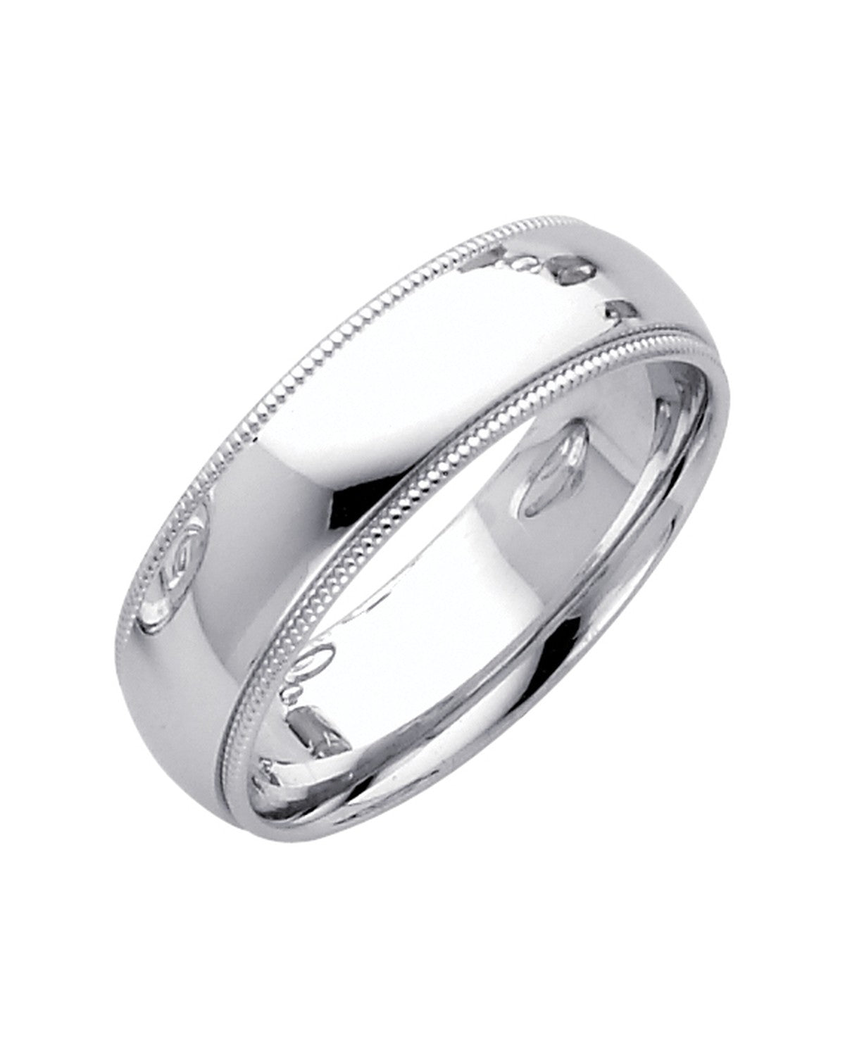 14K White Gold 6mm Milgrain Comfort Wedding Band (BMC-060W)