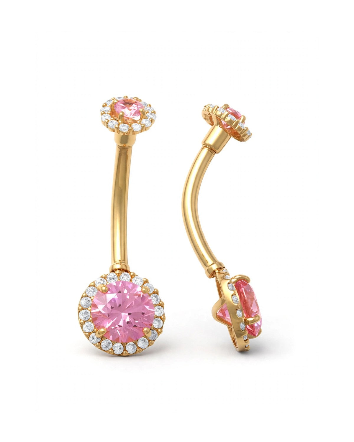 14K Yellow Gold Belly Ring BO6753-3M/4M-PK-CZ