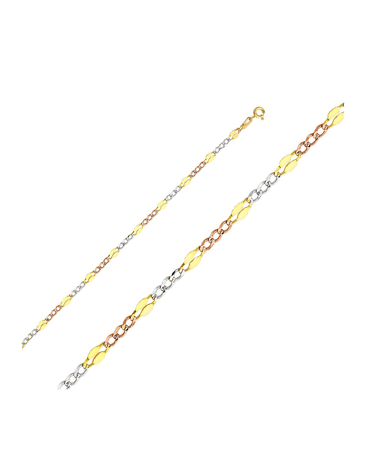 14K Tri-Color Gold 3C 3.7mm Stamped Figaro 3+1 Chain (CH-0134)