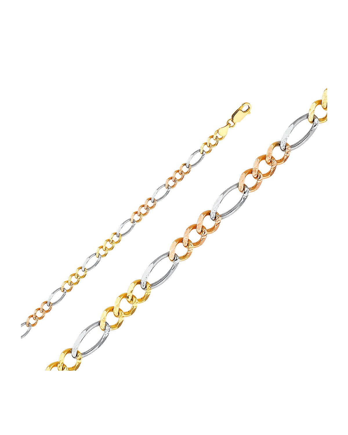 14K Tri-Color Gold 3C 5.5mm Figaro 3+1 Concave Chain (CH-0359)