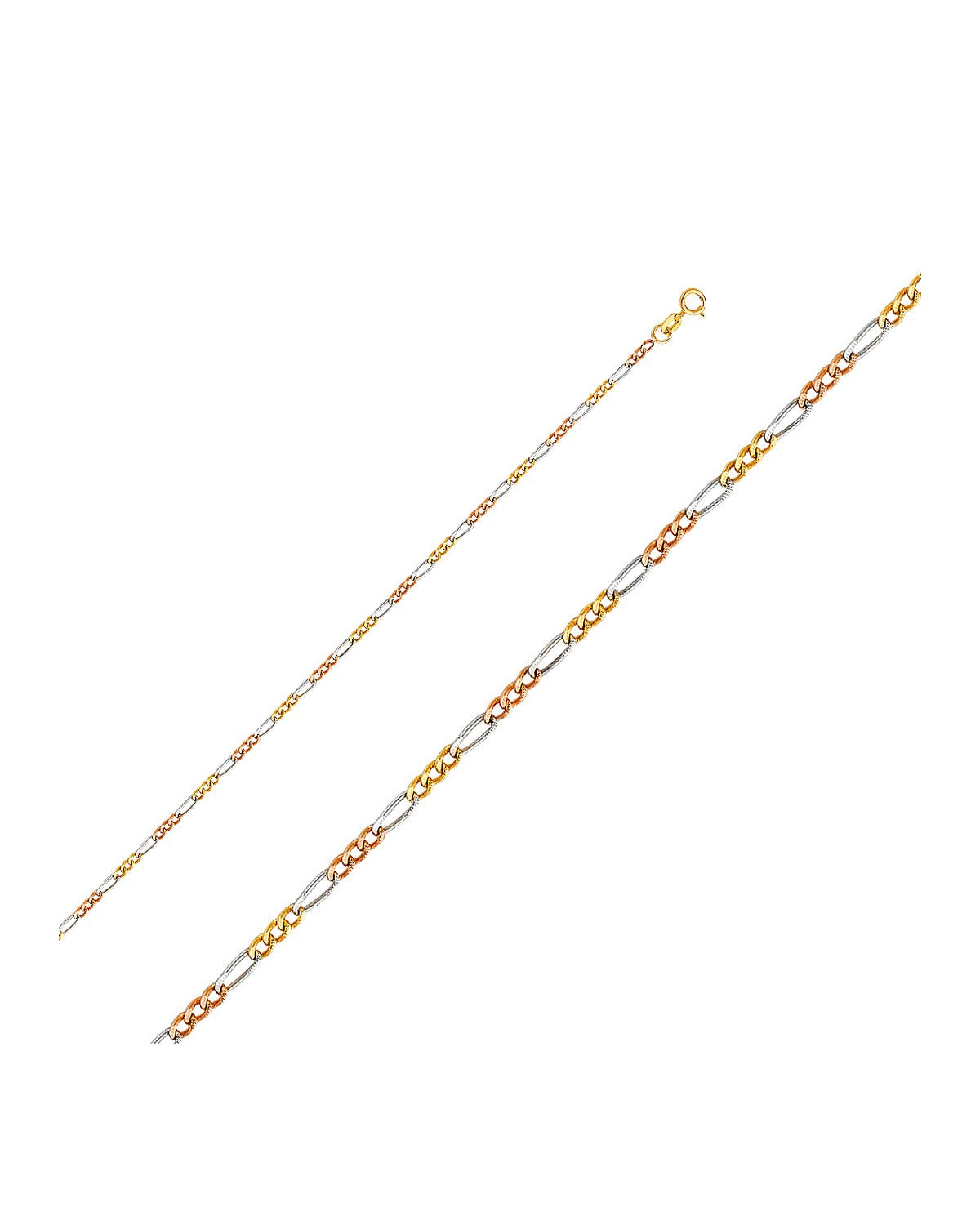 14K Tri-Color Gold 3C 1.8mm Figaro 3+1 Concave Chain (CH-0363)