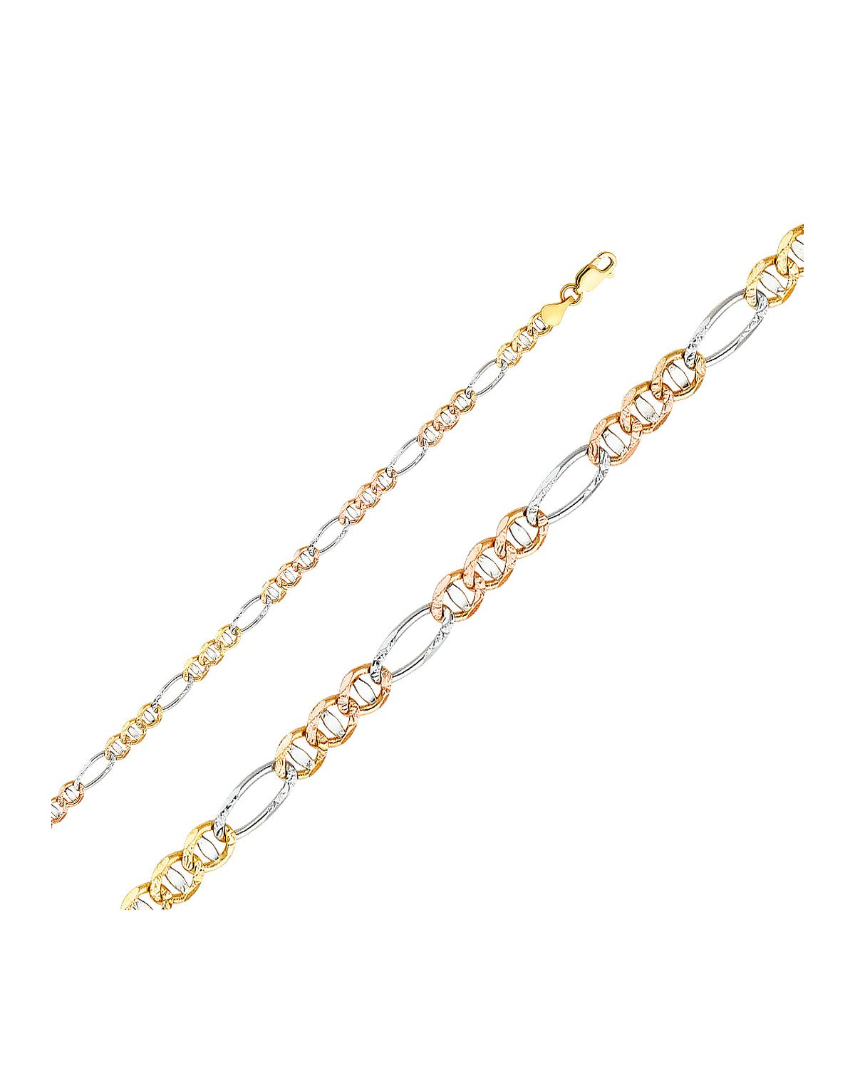 14K Tri-Color Gold 3C 3.9mm Ficonucci 3+1 Concave Chain (CH-0364)