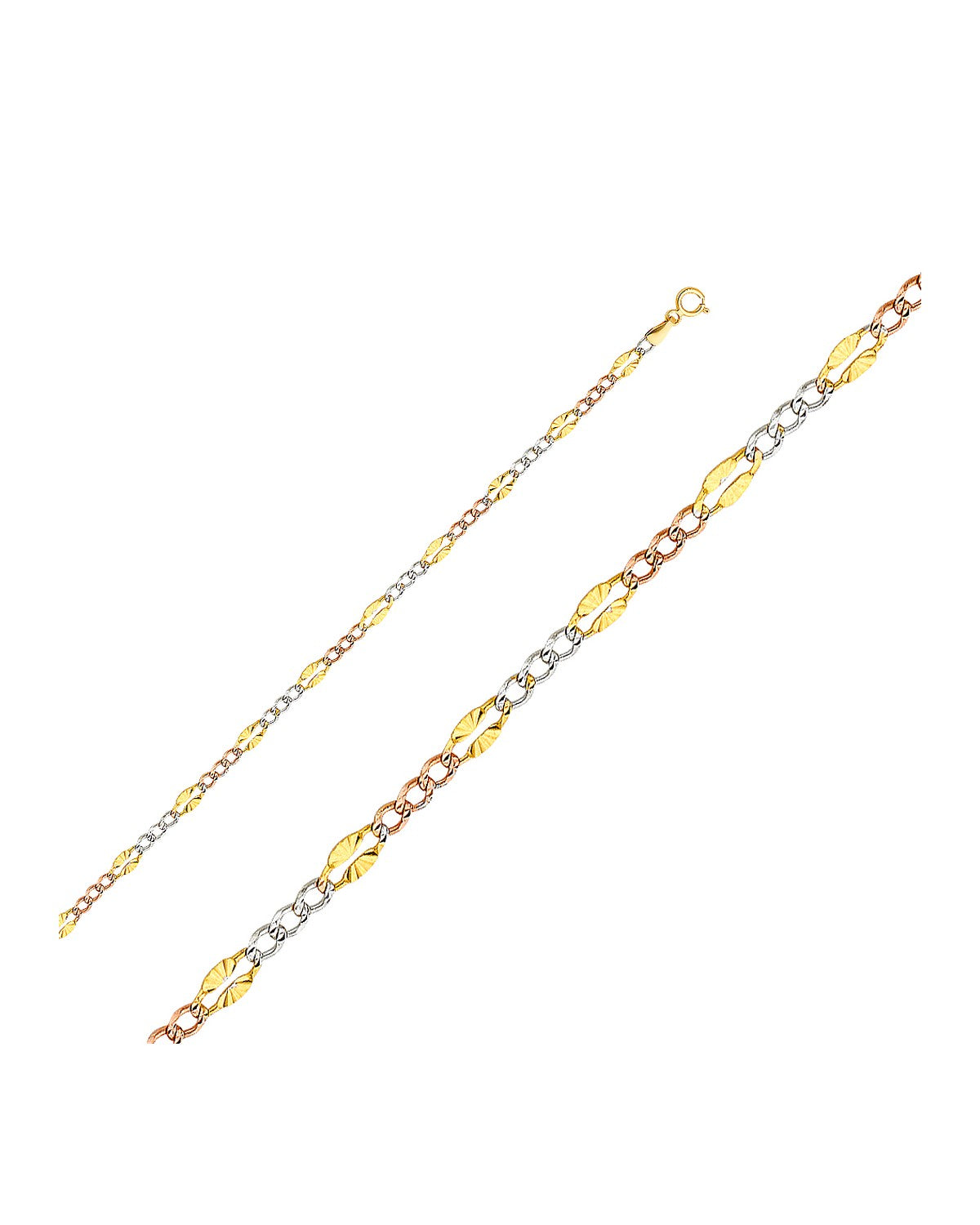 14K Tri-Color Gold 3C 3.7mm Stamp Figaro 3+1 DC Chain (CH-0367)