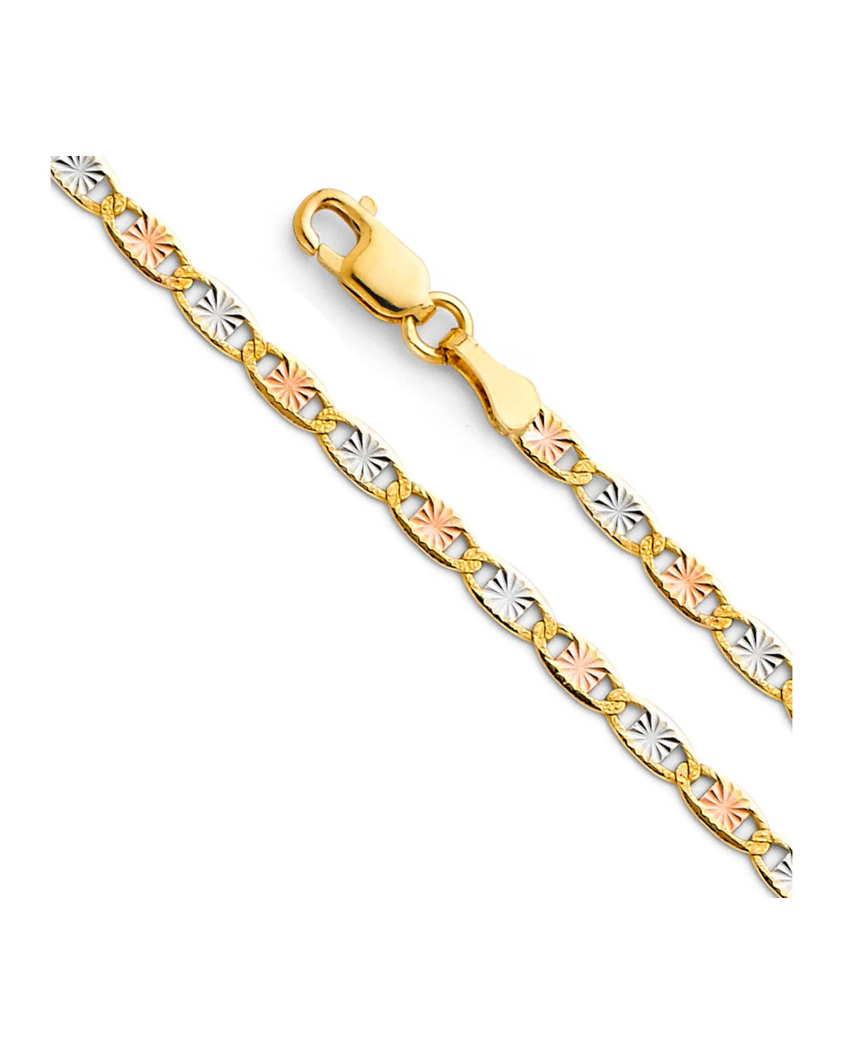 14K Tri-Color Gold 3C 2.6mm Valentino Star DC Chain (CH-0377)