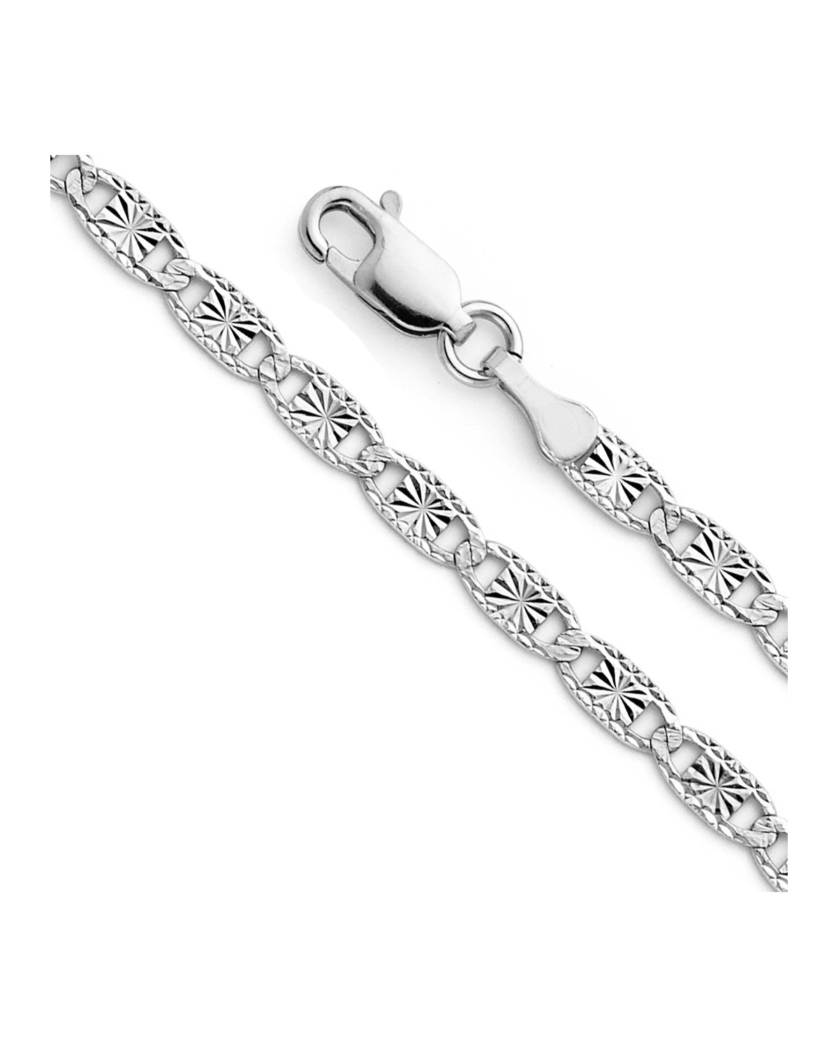14K White Gold 3.3mm Valentino Star/Edge DC Chain (CH-0380)
