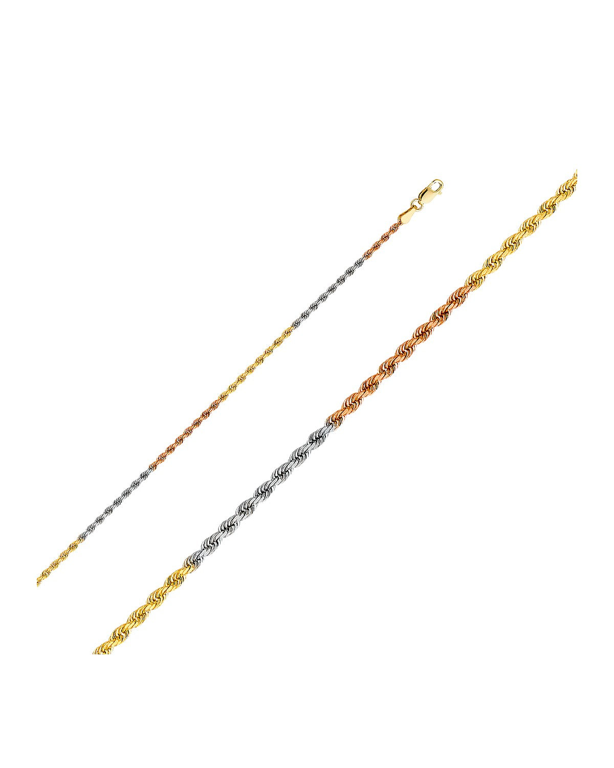 14K Tri-Color Gold 3C 1.9mm Solid Rope DC Chain (CH-0391)