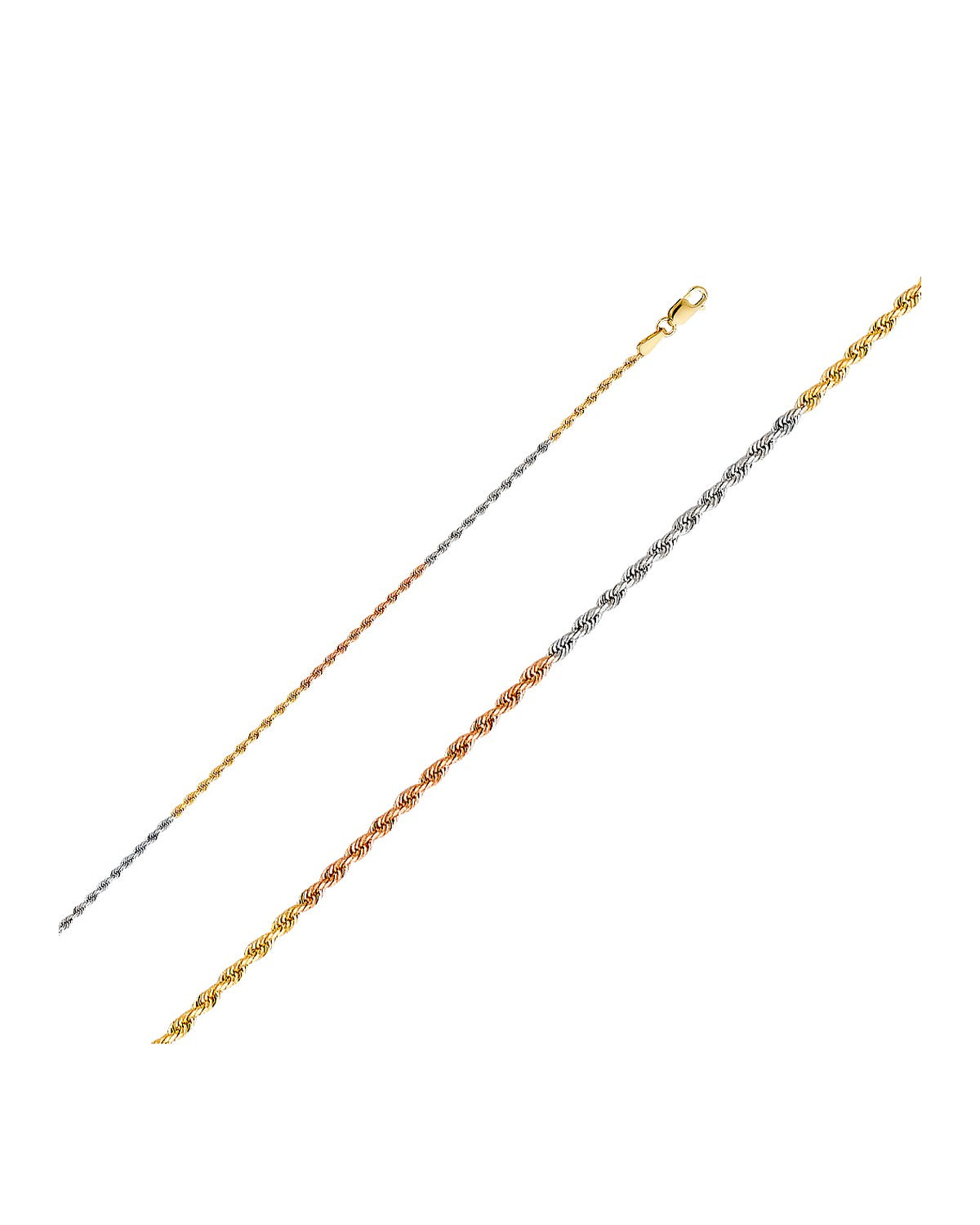 14K Tri-Color Gold 3C 1.5mm Solid Rope DC Chain (CH-0392)