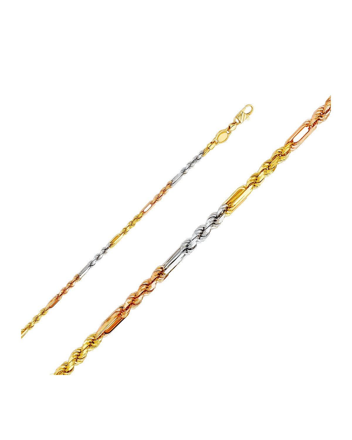 14K Tri-Color Gold 3C 3mm Figarope Chain (CH-0399)