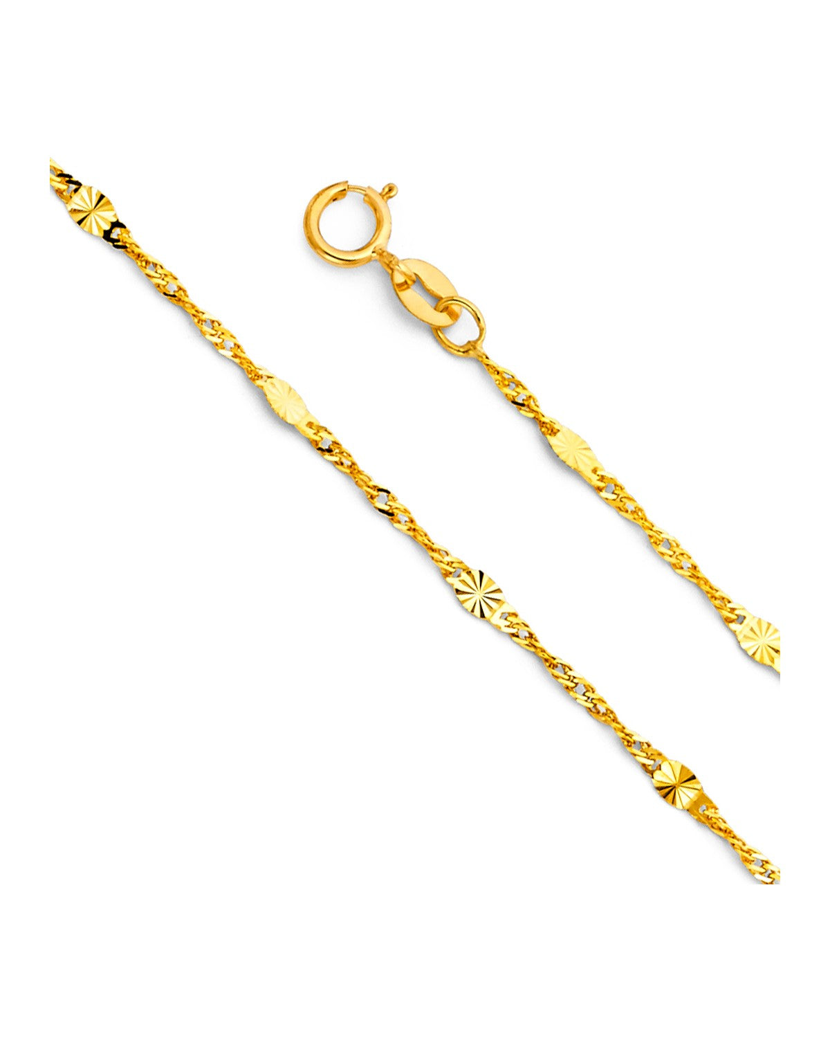 14K Yellow Gold 1.4mm Singapore + DC Oval Bar Chain (CH-0478)