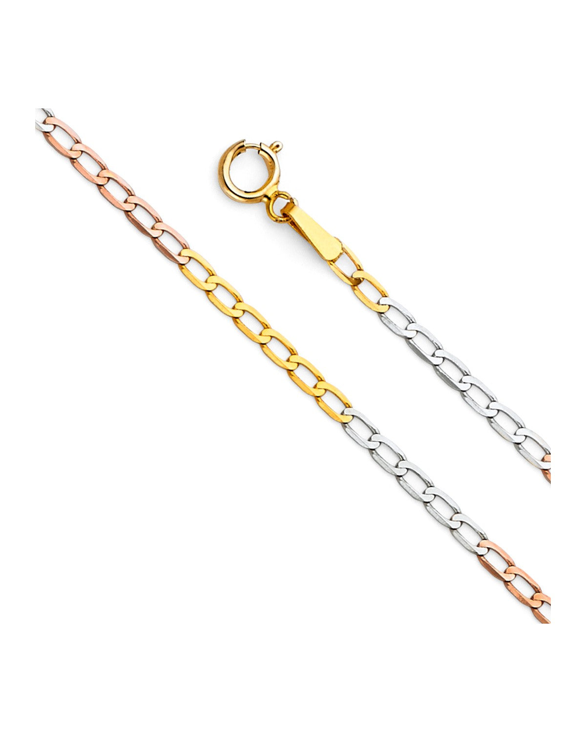 14K Tri-Color Gold 3C 1.7mm Figaro 1/1 Open Chain (CH-0489)