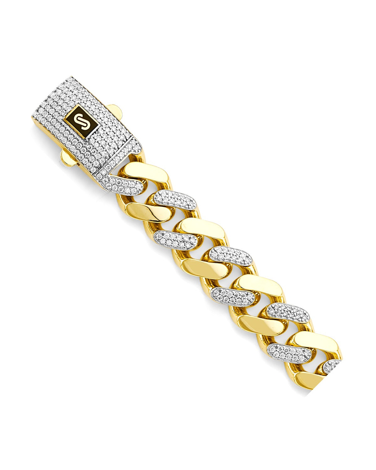 14K Two-Tone Gold 2T 13.5mm Monaco Curb with CZ Link Chain (CH-0591)