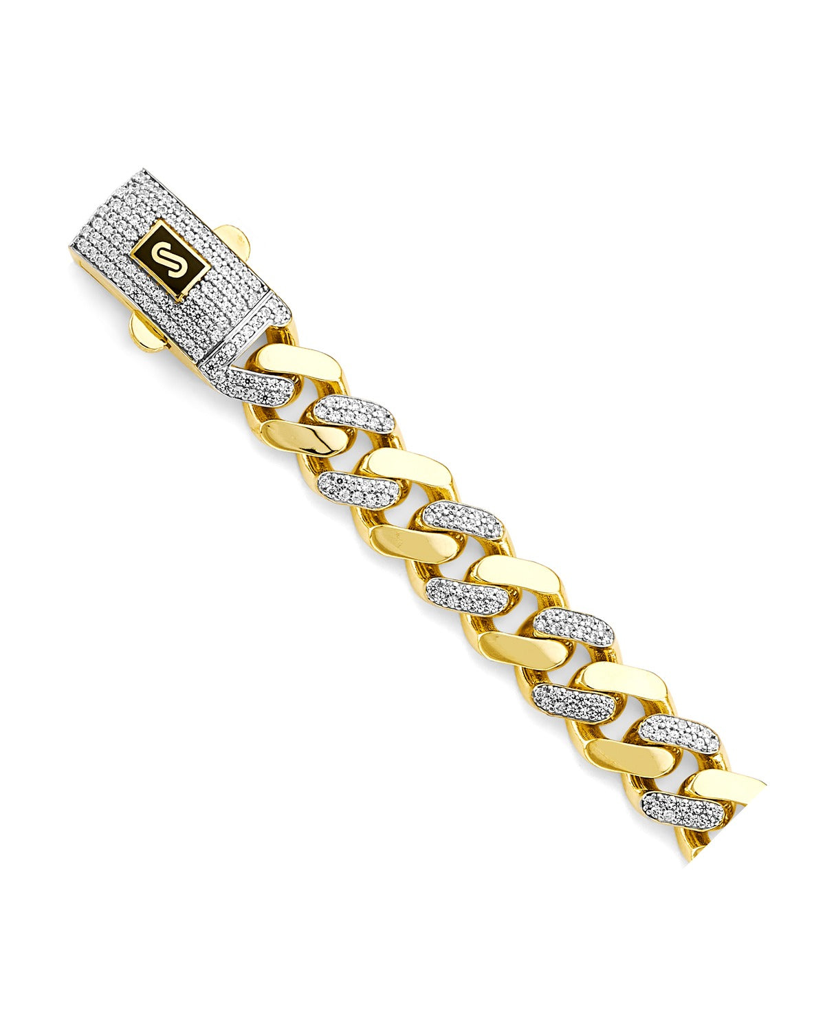14K Two-Tone Gold 2T 11.5mm Monaco Curb with CZ Link Chain (CH-0592)