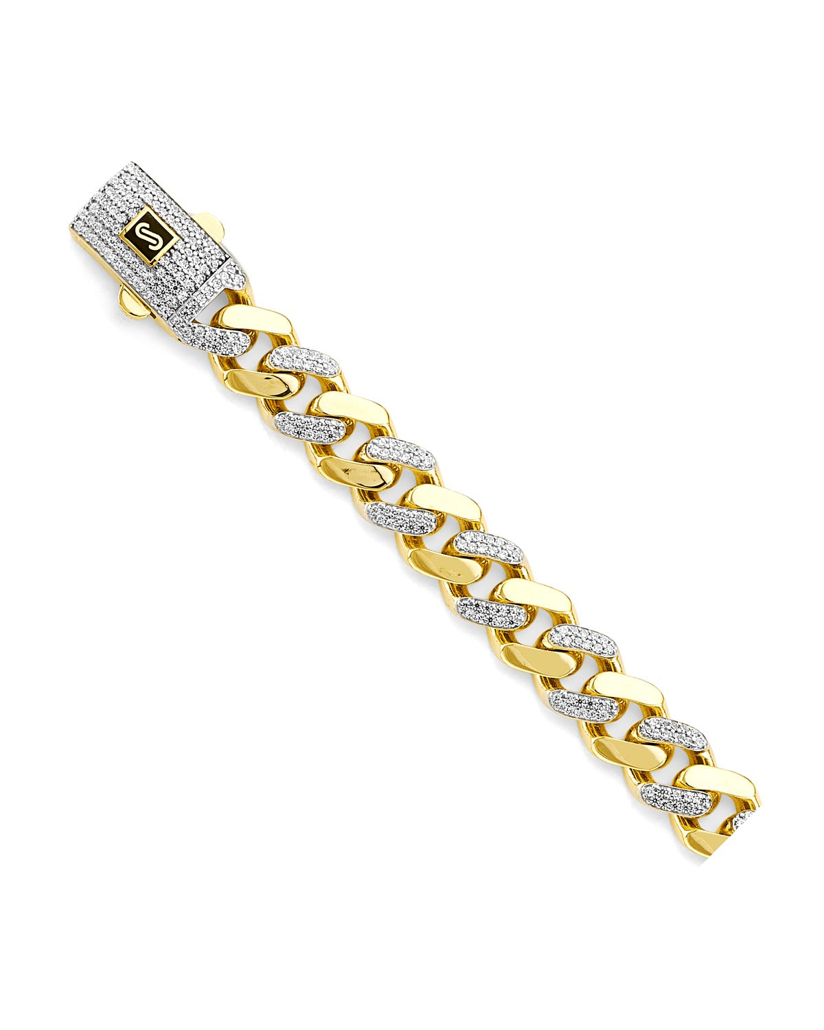 14K Two-Tone Gold 2T 9.5mm Monaco Curb with CZ Link Chain (CH-0593)